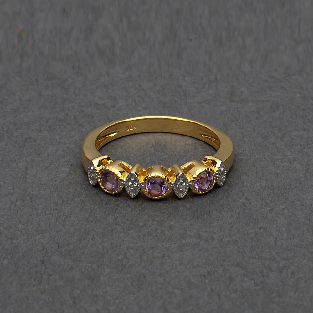 Gold Plated Sterling Silver Ring With Tanzanite And White Cz